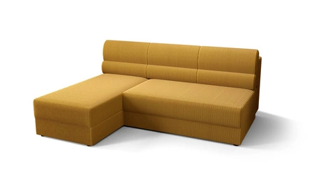 Ecksofa mit Schlaffunktion Fogu Honig-Gelb linke Seite stilvolle Ecksofa mit einfachem Design mit Cord-Stoff Bettzeug Container abgedeckt