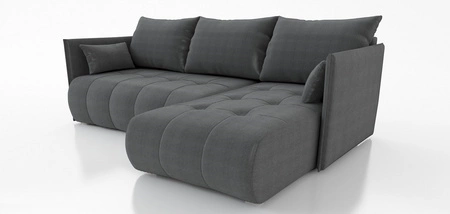 Ecksofa mit Schlaffunktion Selva dunkelgrau universal seite Ecksofa mit Bettzeugablage aus strapazierfähigem Webstoff