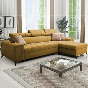 Ecksofa mit Schlaffunktion Bolmso Senf Ecksofa rechts mit zwei Bettkästen praktische Schublade in der Seite des Möbels