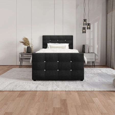 Boxspringbett Kansas 90x200 schwarzes Bett im modernen skandinavischen Stil mit gepolstertem Kopf- und Fußteil