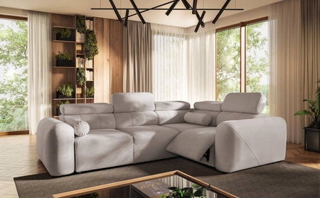 Ecksofa mit Schlaffunktion Cantare II Lux elfenbeinfarbenes rechtsseitiges Komfort-Ecksofa mit hochklappbarem Fußteil weicher Stoff