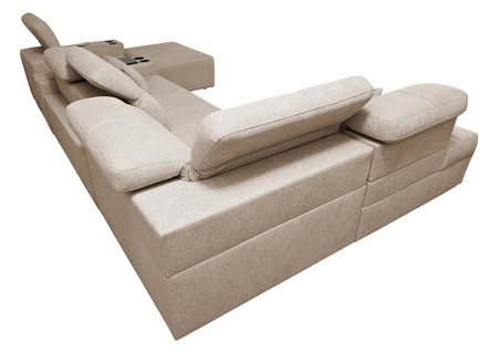 Ecksofa mit Schlaffunktion Tesalia V Esche grau rechts mit Schublade und Schiebefunktion der Rückenlehne