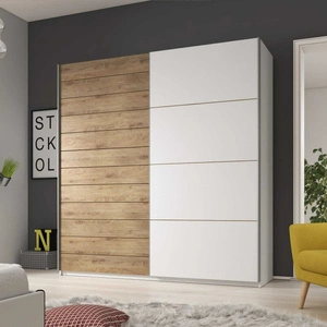 Galaxy 200 cm Schiebeschrank weiß / Eiche Beaufort geräumiger Kleiderschrank in moderner Form, ausgestattet mit Aluminium-Türschienen