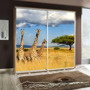 Artistino 205 cm Schiebeschrank mit Giraffe II Grafik Schrankkorpus in Eiche Catania aus 22 mm starker Platte