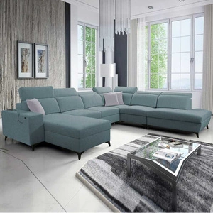Ecksofa mit Schlaffunktion Kelly Sleek X arctic blue linkes extrem elegantes Ecksofa für Wohnzimmer mit verstellbaren Kopfstützen