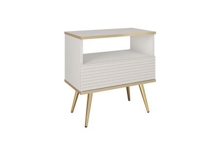 Nachttisch mit Schublade Luxury weiße eleganter Design-Schrank mit Goldverzierung Schrank mit geriffelter Front Gold hohe Beine