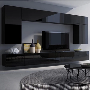 Apulia XIII schwarz glänzende Schrankwand Äußerst stilvolle Schrankwand Schlichte Möbelstücke, die sich in jede Einrichtung einfügen