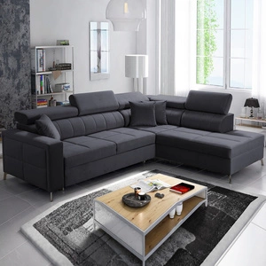 Ecksofa mit Schlaffunktion Nausa III graphit rechte Ecke Samt stilvolles bequemes Ecksofa verstellbare Kopfstützen Bettzeugcontainer