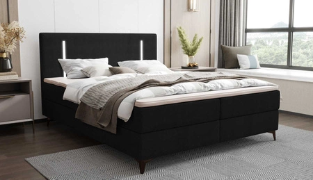 Boxspringbett Norco 180x200 schwarz stilvolles Bett mit Staukasten Beleuchtung im Kopfteil fügt eine einzigartige Note