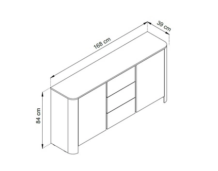 Kommode Bari 168 cm beige modernes Design Kommode für Wohnzimmer ovale Form auffälliges Gold Zubehör