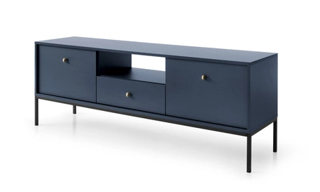 TV-Schrank Mono 154 cm Dunkelblau Minimalistisches Design schlichte Form mit metallischen Elementen stilvoller goldener Griff
