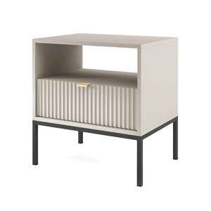 Lovro Nachttisch mit Schublade beige geschmackvolles geriffeltes Dekor idealer Schlafzimmerschrank Goldrandgriff