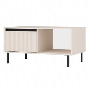 Osaka Couchtisch beige / schwarz mit Schubladen elegantes Design mit Metallbeinen in schwarz geschmackvoll geriffelte Front verstärkt