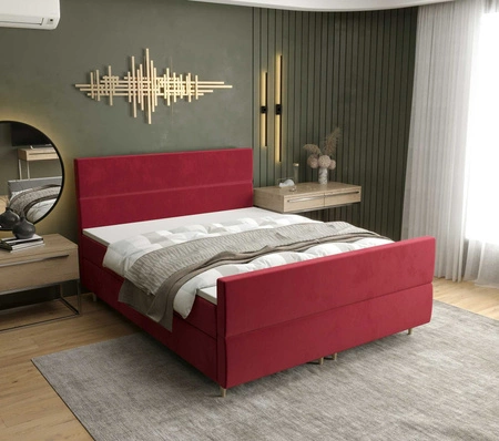 Boxspringbett Benet 180x200 Dunkelrot moderner skandinavischer Stil mit charakteristischem Kopfteil Kontinentale Bett