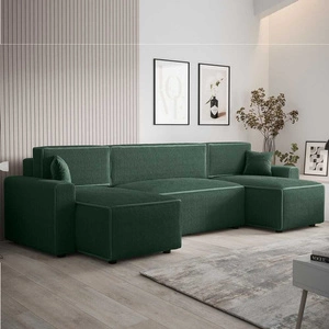 Ecksofa mit Schlaffunktion Brandon U Bis grüner Bettzeugcontainer dreidimensionaler Stoff mit ausdrucksstarken Streifen weiche Armlehnen