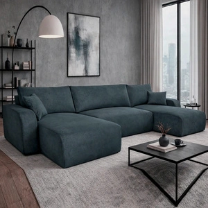 Ecksofa mit Schlaffunktion Fiesta U XL dunkelgrau Ecksofa für Wohnzimmer mit Bettzeug Stauraum Stoff mit Plüschoberfläche