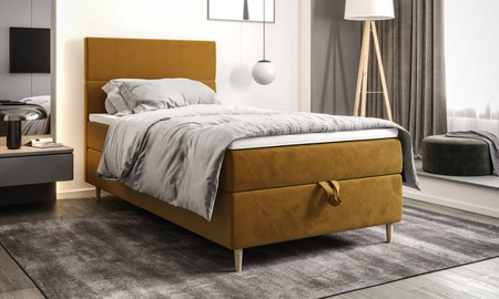 Boxspringbett Bing 100x200 Senfgelb im modernen skandinavischen Stil mit gepolstertem Kopfteil Bett mit Staukasten