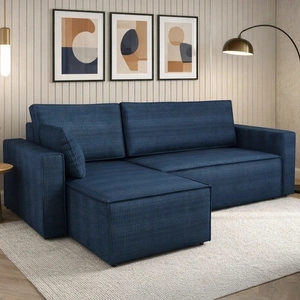 Ecksofa mit Schlaffunktion Rebenes blau Universal-Ecksofa dreidimensionaler Stoff mit ausdrucksstarkem Streifen Bettzeugbehälter