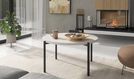 Runder Couchtisch 84 cm Sampi weiß glänzend zeitloses Design solides Metallgestell idealer Tisch für jede Umgebung