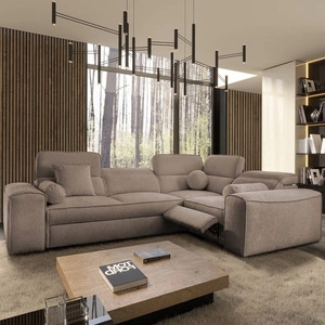 Ecksofa mit Schlaffunktion Viano II Lux hellbraun rechtshändiges Designer-Ecksofa für das Wohnzimmer mit komfortablem ausziehbarem Fußteil