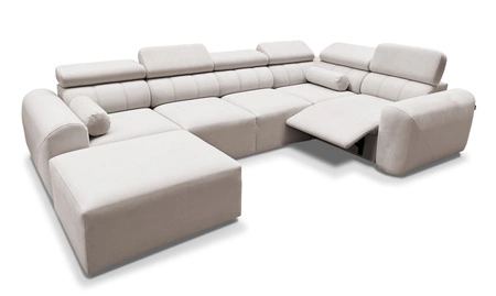 Ecksofa mit Schlaffunktion Cantare IV Lux Lachsfarbe links Sorgfältig verarbeitetes Ecksofa für das Wohnzimmer mit anhebbarer Fußstütze