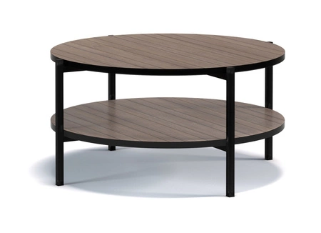 Couchtisch rund 84 cm Sampi Kapitänsdeck mit zusätzlicher Ablage helles Design Metallgestell idealer Tisch für jede Einrichtung