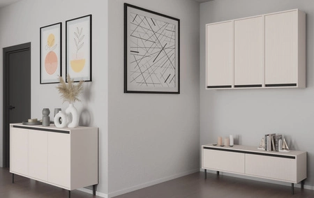 Osaka 46 cm beige/schwarz Hängeelement minimalistisches Design stilvolle Vitrine für Wohnzimmer geschmackvolle geriffelte Front