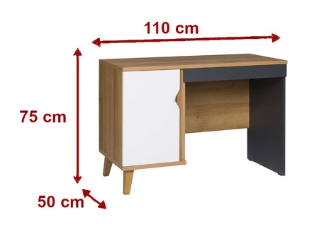 Schreibtisch Memone 110 cm goldene Eiche / weiß / graphit idealer Schreibtisch für Jugendzimmer oder Home Office im skandinavischen Stil