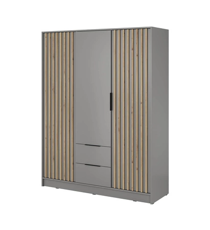 Kleiderschrank Aspen 155 cm Grau / Eiche Artisan Lamellen modernes Design Schranktüren mit dekorativen Lamellen