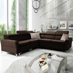 Ecksofa mit Schlaffunktion Rava IV brauner linksseitiger Samt Komfort bei der täglichen Erholung Container für Bettzeug