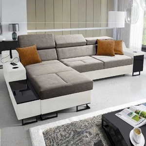 Ecksofa mit Schlaffunktion Alcamo grau-braun/weiß links elegantes Ecksofa mit einer ausziehbaren praktischen Schublade an der Seite des Möbels
