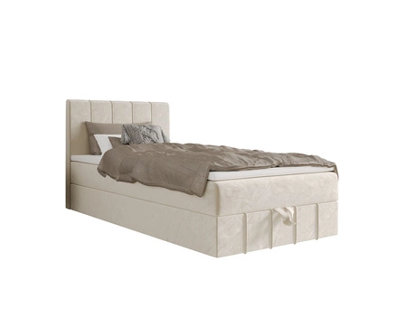 Boxspringbett Casey 90x200 beige im modernen skandinavischen Stil mit gepolstertem Kopfteil Bett mit Staukasten