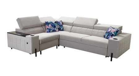 Ecksofa mit Schlaffunktion Belvi II oliv links elegantes und ergonomisches Ecksofa für das Wohnzimmer praktischer Stauraum an der Seite