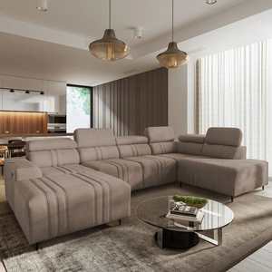 Ecksofa mit Schlaffunktion Castel VI hellbraun links komfortables und elegantes Ecksofa mit zwei Bettkästen