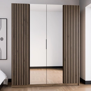 Kleiderschrank mit Spiegel Kastano XII 200 cm Eiche evoke / schwarz stilvolles Design Kleiderschranktür mit Eiche evoke Lamellen verziert