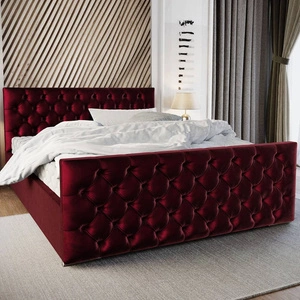 Polsterbett Viamao 140x200 kastanienbraun mit Container im modernen skandinavischen Stil mit gestepptem Kopfteil und Fußteil