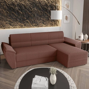 Ecksofa mit Schlaffunktion Fogu II Indian pink rechte Seite stilvolles Ecksofa mit bequemen Armlehnen und Bettzeugcontainer