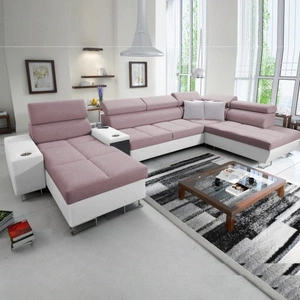 Ecksofa mit Schlaffunktion Dafni V lavendelrosa/weiß links geflochten bequemes und praktisches Ecksofa mit verstellbaren Kopfstützen