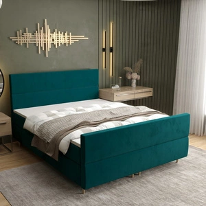 Boxspringbett Benet 160x200 Türkis moderner skandinavischer Stil mit charakteristischem Kopfteil Kontinentale Bett