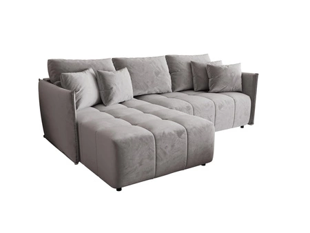 Ecksofa mit Schlaffunktion Oroso hellgrau links Sofa weicher Samtstoff mit hydrophober Beschichtung Bettzeugbehälter