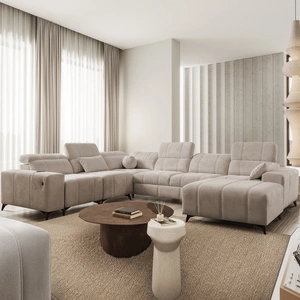 Ecksofa mit Schlaffunktion Penejos VIII dunkelbeige rechte Seite stilvolles Ecksofa aus strapazierfähigem Stoff