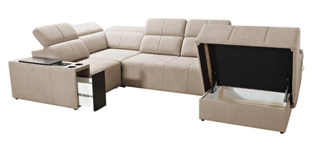 Ecksofa mit Schlaffunktion Tesalia IV Lux Esche grau rechts mit ausziehbarem Fußteil und Schiebefunktion der Rückenlehne