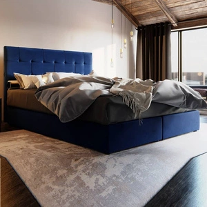 Boxspringbett Widnes 140x200 marineblau im modernen skandinavischen Stil mit markantem Kopfteil