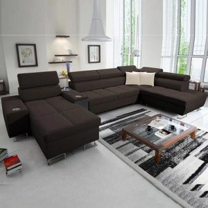 Ecksofa mit Schlaffunktion Dafni V braun links geflochten bequemes Ecksofa mit verstellbaren Kopfstützen