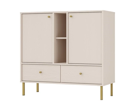 Kioto II Wohnzimmermöbel-Set beige stilvolles Design elegante Möbel in gedeckten Farben mit goldenen hohen Beinen bereichert