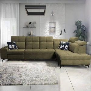 Ecksofa mit Schlaffunktion Buffalo XI Olive rechte Seite stilvolles Ecksofa mit drei Bettkästen Veloursstoff