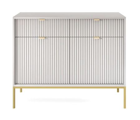 Kommode mit Schubladen Lovro 104 cm grau modernes Design wird Liebhaber von ausdrucksstarken Innenräumen Kommode mit Gold-Accessoires bereichert begeistern