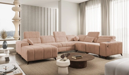 Ecksofa mit Schlaffunktion Penejos VIII Lachsfarbe linke Seite stilvolles Ecksofa Bett aus strapazierfähigem Stoff