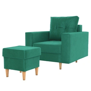 Sessel mit Fußstütze Vaso Flasche grün bequemer Sessel für Wohnzimmer im skandinavischen Stil weichen Sitz hohe Holzbeine