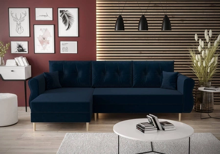 Ecksofa mit Schlaffunktion Wilkins navy blue linke Seite stilvolles und modernes Design, das sich in jede Einrichtung einfügt